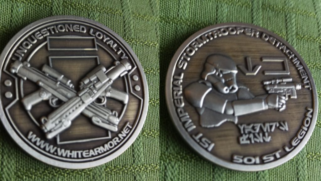 First Imperial Stormtrooper Detachment challenge coin, front and back.