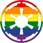 The imperial cog symbol, but in the pride colors.