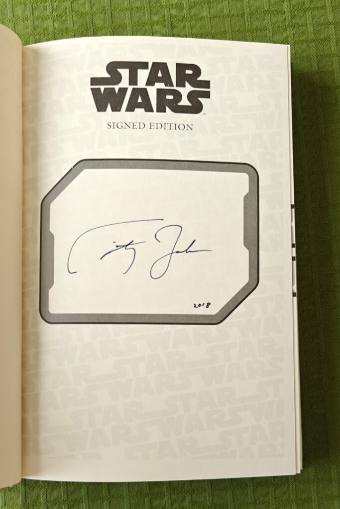 Inside the book, signed by Zahn.