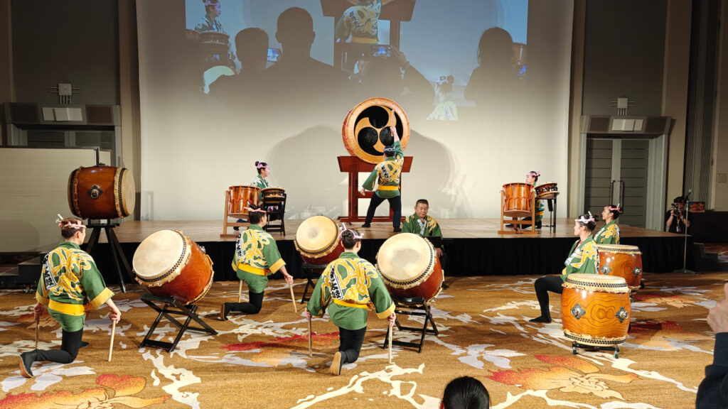 Wakodaiko, a taiko drum club, mid-performance.